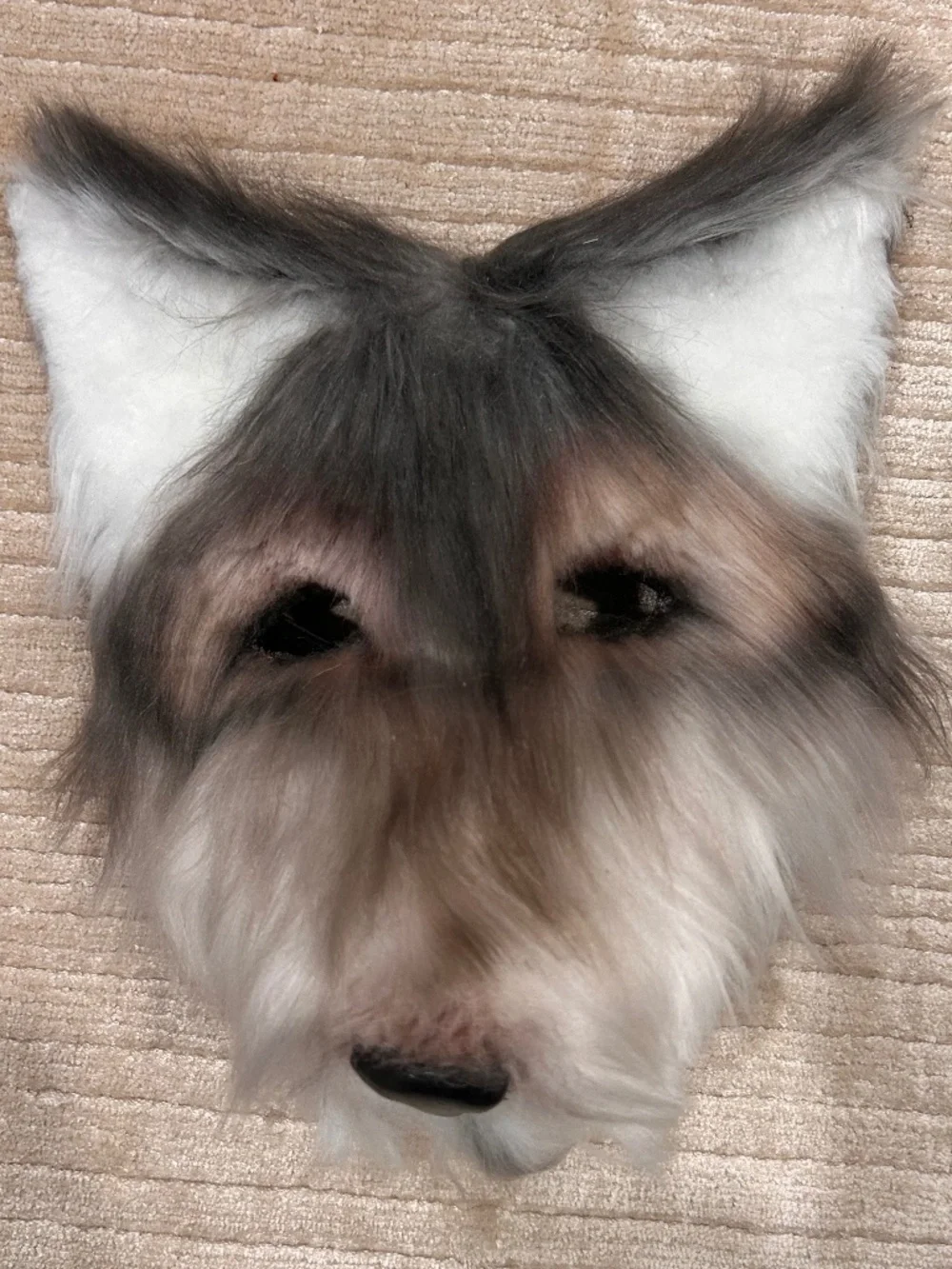Faux Fur Full Wolf Face Mask w/ Ears Fully Furred! Elastic Strap Adult One Size